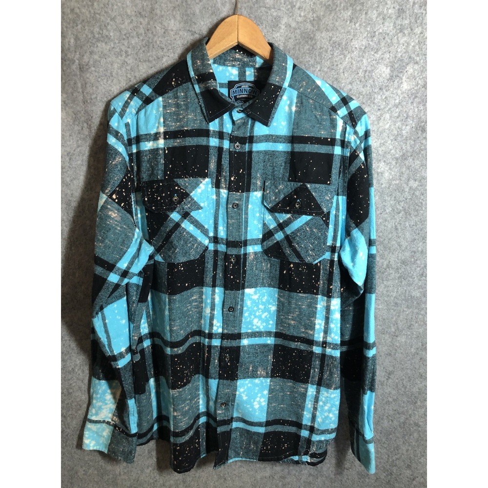Angry Minnow Shirt Mens Large Blue Check Flannel Unicorn Stab People Graphic - Picture 3 of 7